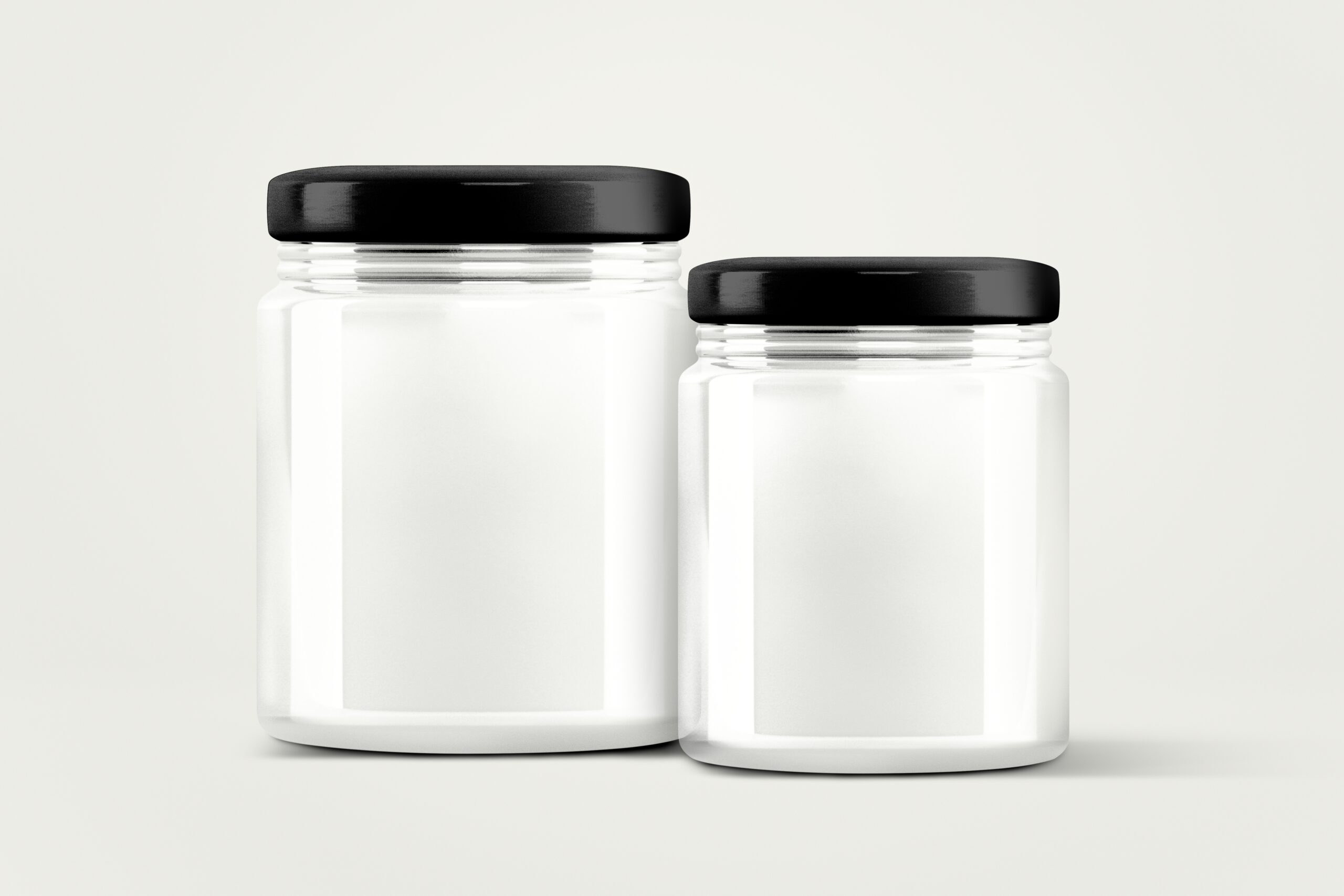 Empty glass jars, food product packaging with design space